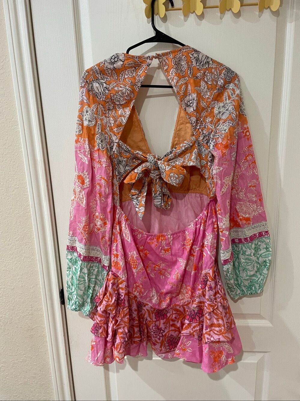 Hemant & Nandita Sidra Embroidered mini dress pink and orange floral print large - Picture 4 of 7